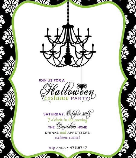 Damask Chandelier Halloween Costume Party Printable Invitation